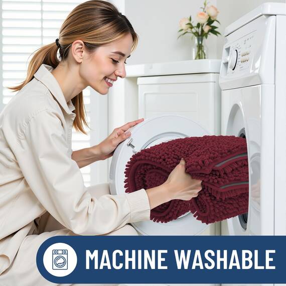 Smiry Chenille-Toilettenvorleger U-Form, 51 x 51 cm, weich, saugfähig, rutschfest, Kontur-Badteppich für WC, maschinenwaschbar, bordeauxrot