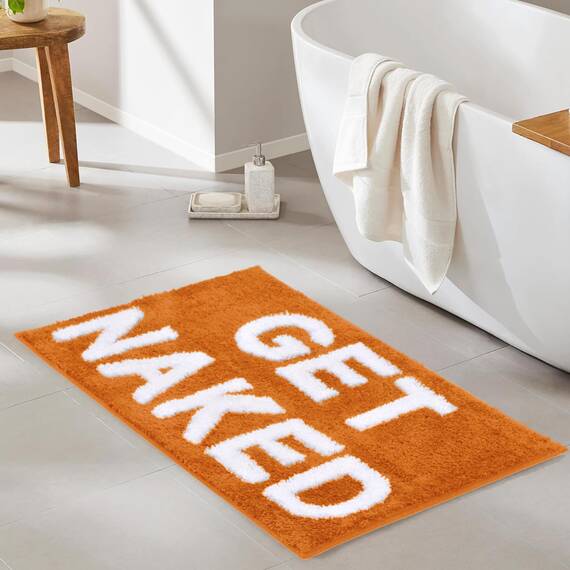 Zeeinx Get Naked Badematte, niedlicher Badezimmerteppich, rutschfeste Mikrofaser, lustige Herbst-Badezimmer-Dekoration, maschinenwaschbar, orangefarbene Badematte für Badewanne und Dusche, 40,6 x 61cm