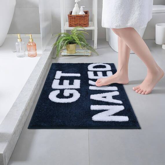 Zeeinx Get Naked Badematte, niedlicher Badezimmerteppich, rutschfeste Mikrofaser, lustige Badezimmer-Dekoration, maschinenwaschbar, marineblau, Badematte für Badewanne und Dusche, 50,8 x 81,3 cm