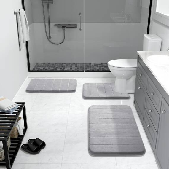 Yimobra Memory Schaum Badematte in Grau, 50 x 80 cm, mit hervorragender Wasseraufnahme und Rutschfester Unterseite - weich, bequem und einfach zu pflegen