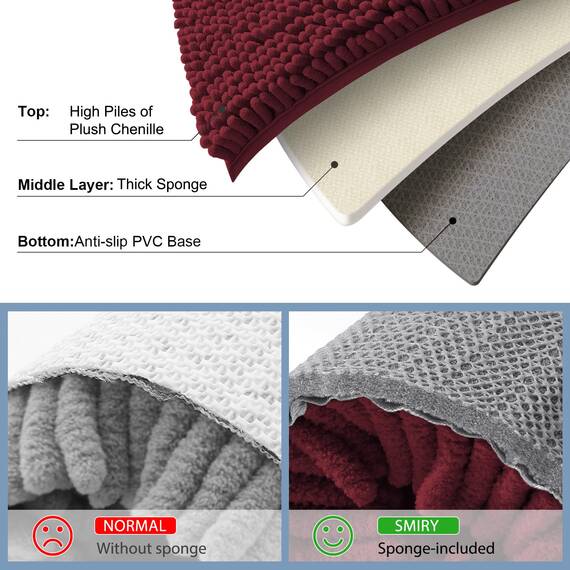 Smiry Chenille-Toilettenvorleger U-Form, 51 x 51 cm, weich, saugfähig, rutschfest, Kontur-Badteppich für WC, maschinenwaschbar, bordeauxrot