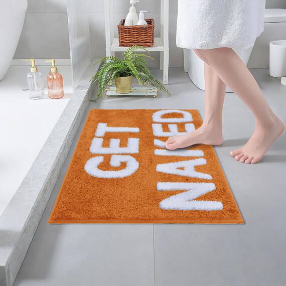 Zeeinx Get Naked Badematte, niedlicher Badezimmerteppich, rutschfeste Mikrofaser, lustige Herbst-Badezimmer-Dekoration, maschinenwaschbar, orangefarbene Badematte für Badewanne und Dusche, 40,6 x 61cm