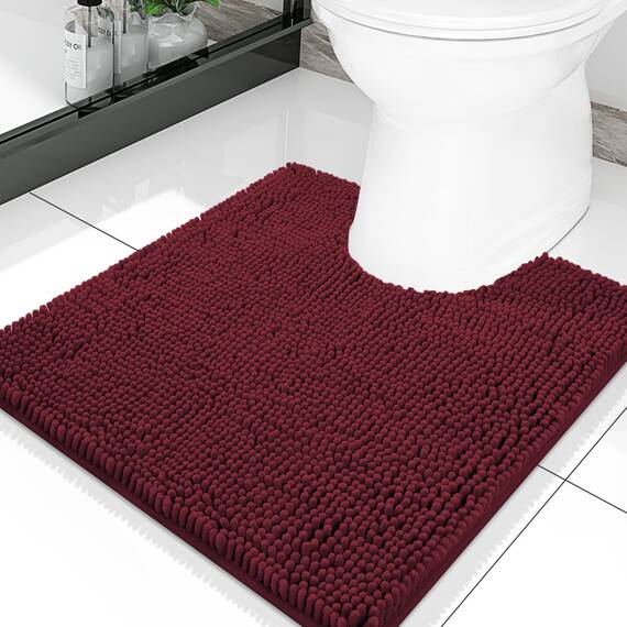 Smiry Chenille-Toilettenvorleger U-Form, 51 x 51 cm, weich, saugfähig, rutschfest, Kontur-Badteppich für WC, maschinenwaschbar, bordeauxrot