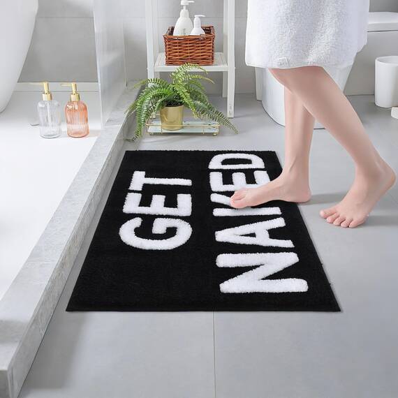 Zeeinx Get Naked Badematte, niedlicher Badezimmerteppich, rutschfeste Mikrofaser, lustige Badezimmer-Dekoration, maschinenwaschbar, schwarze Badematte für Badewanne und Dusche, 40,6 x 61 cm