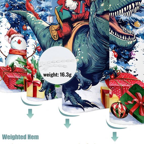 Fowocu Weihnachts-Duschvorhang, lustiger Weihnachtsmann, reitender Dinosaurier, für Badezimmer, Winter, Schneeflocke, Schneemann, rot, Stoff wasserdicht, Kinder-Badevorhang, Dekoration, 183 x 183 cm