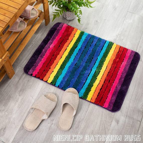 NIENLCIP Regenbogen-Badematte, Bunte Badezimmerteppiche, superweich und saugfähig, Mikrofaser-Plüsch, Badteppiche mit Rutschfester Unterseite für Badezimmer, maschinenwaschbar, 48,3 x 68,9 cm