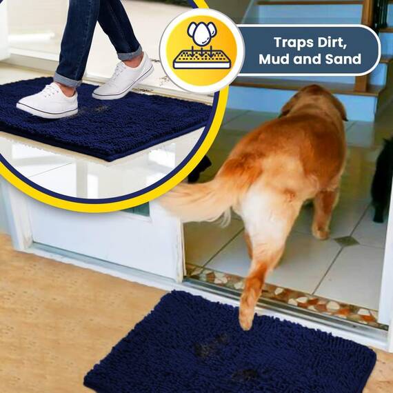 Muddy Mat AS-SEEN-ON-TV Hochsaugfähige Mikrofaser-Hunde-Fußmatte und Haustierteppich, rutschfest, dick, waschbar, für Küche, Badezimmer, Schlafzimmer und Innenbereich, Marineblau, Größe XL, 150 x 89