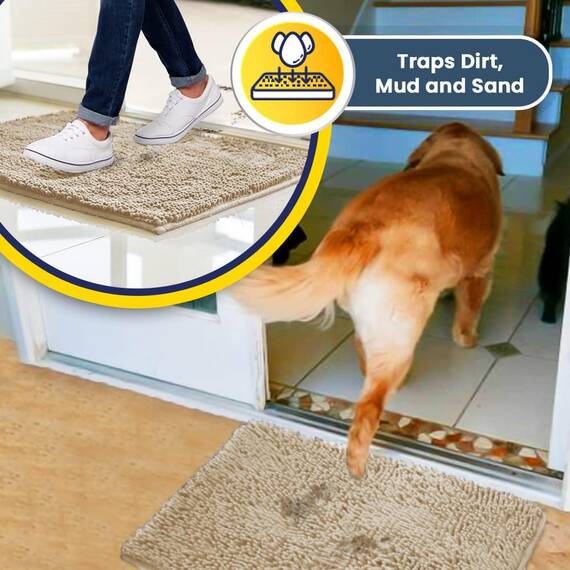 Muddy Mat® in TV gezeigt – Super saugfähiger Mikrofaser-Schuhabzieher für schmutzige Pfoten, rutschfest, waschbar, Chenille-Eingangsteppich mit schneller Trocknung, maschinenwaschbar, Fußmatte für