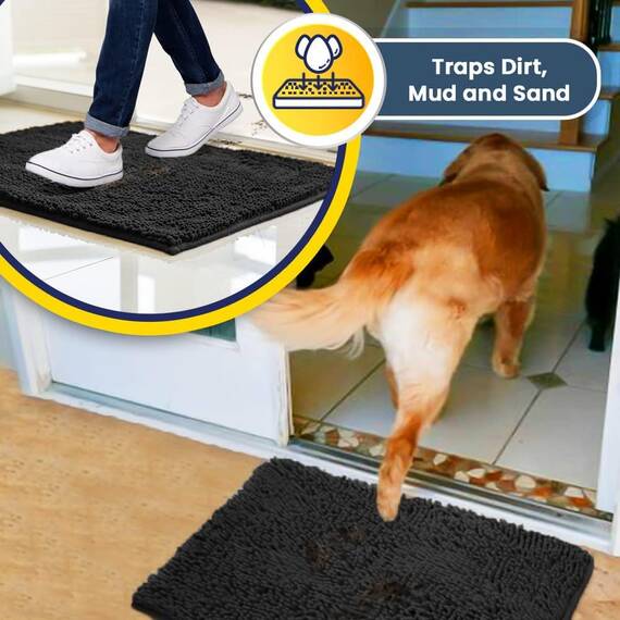 Muddy Mat® | Super Absorbent Door Mat Indoor, Microfiber Quick Dry Chenille Entryway Rug, Non-Slip Front Door Mat, Indoor Mats for Entryway, Machine Washable Pet Rug, Charcoal 18"x28"
