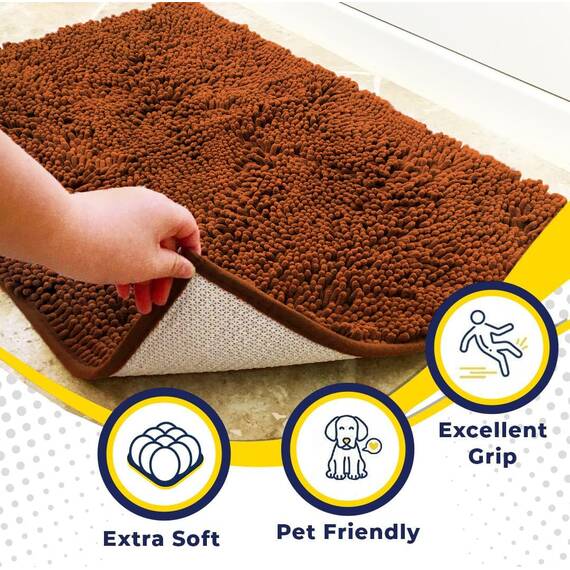 Muddy Mat® AS-SEEN-ON-TV Hunde-Fußmatte und Haustierteppich, hochsaugfähige Mikrofaser, rutschfest, dick, waschbar, weicher Chenille, für Küche, Badezimmer, Schlafzimmer und Innenbereich, Orange