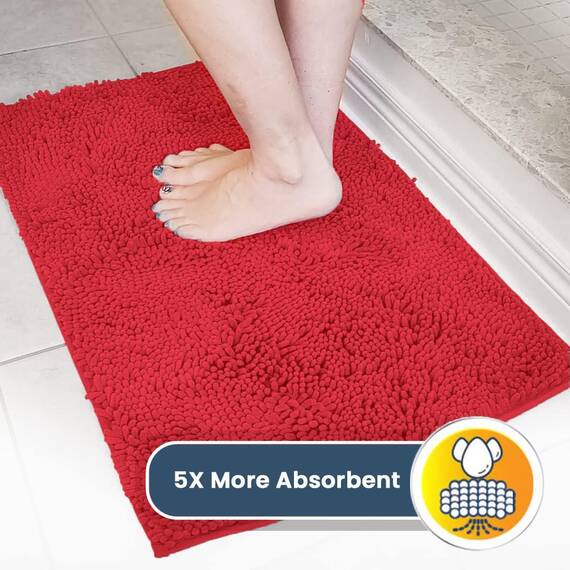 The Original Muddy Mat Badezimmerteppiche, sehr saugfähig, rutschfest, dicke zottelige Mikrofaser-Willkommens-Fußmatte, schlammige Haustierpfotenmatten (klein, burgunderrot)
