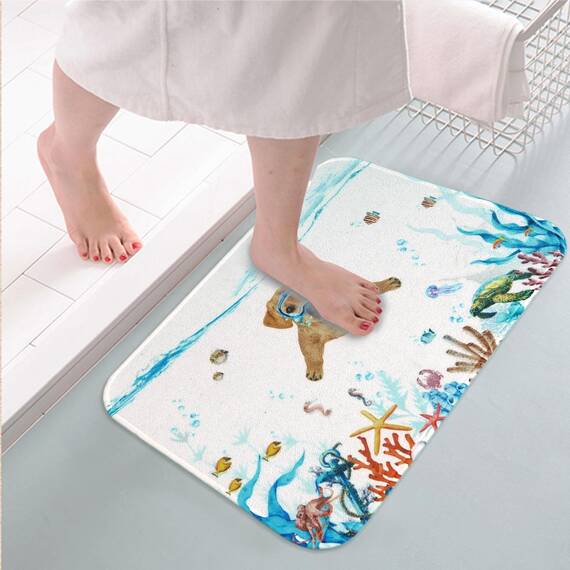 Fowocu Lustiger Hunde-Badezimmerteppich, Ozean, Meerestier, Badteppich, wasserabsorbierend, rutschfest, weiche Mikrofaser, niedliche Badematten für Badezimmer-Dekor (Orange, 81,3 x 50,8 cm)