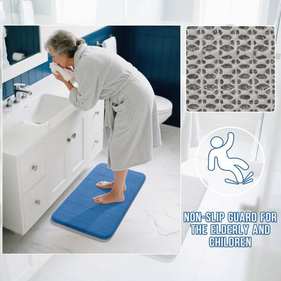 Yimobra Badematte aus Memory-Schaum, große Größe, 91,4 x 61,1 cm, weich und bequem, super Wasseraufnahme, rutschfest, dick, maschinenwaschbar, einfacher zu trocknen für Badezimmer, Bodenteppich, blau