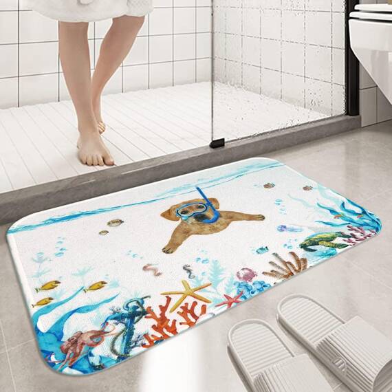 Fowocu Lustiger Hunde-Badezimmerteppich, Ozean, Meerestier, Badteppich, wasserabsorbierend, rutschfest, weiche Mikrofaser, niedliche Badematten für Badezimmer-Dekor (Orange, 81,3 x 50,8 cm)