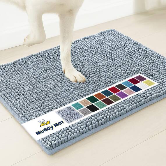 Muddy Mat® AS-SEEN-ON-TV Highly Absorbent Microfiber Door Mat and Pet Rug, Non Slip Thick Washable Area and Bath Mat Soft Chenille for Kitchen Bathroom Bedroom Indoor and Outdoor - Baby Blue 24"X36"