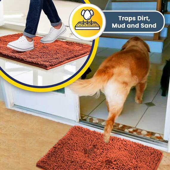 Muddy Mat® AS-SEEN-ON-TV Hunde-Fußmatte und Haustierteppich, hochsaugfähige Mikrofaser, rutschfest, dick, waschbar, weicher Chenille, für Küche, Badezimmer, Schlafzimmer und Innenbereich, Orange