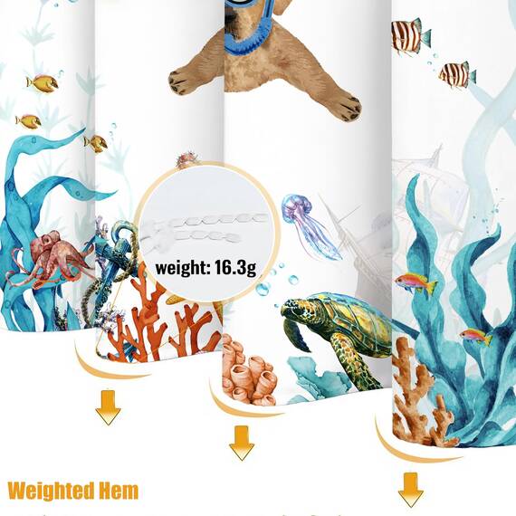 Fowocu lustiger Hunde-Duschvorhang, blaugrün, Meer, Ozean, wasserdichter Stoff, für Badezimmer, mit Tier, Oktopus, Seestern, Schildkröte, Anker, Fisch, nautisches Badvorhang-Dekor (183 x 183 cm)