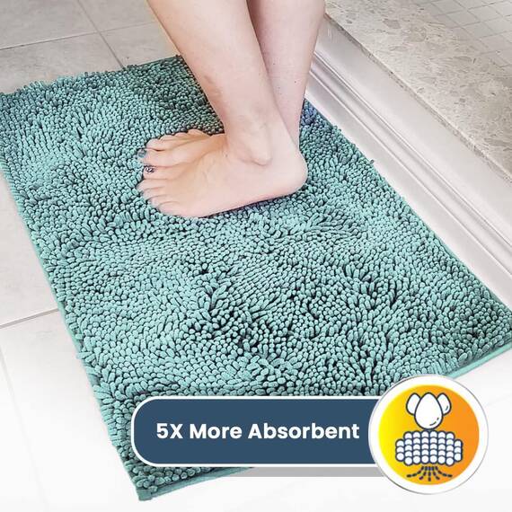 Muddy Mat Badezimmerteppiche, sehr saugfähig, rutschfest, dicke zottelige Mikrofaser-Willkommens-Fußmatte, extra weicher Chenille-Teppich für Küche, Haustierteppiche (klein, Eierschalenblau)