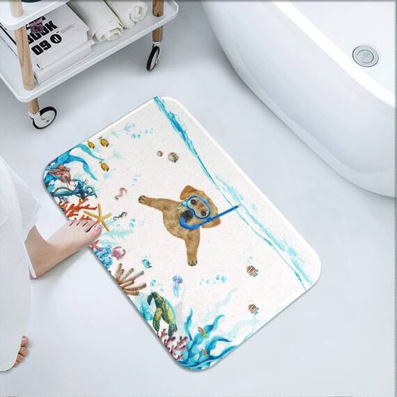 Fowocu Lustiger Hunde-Badezimmerteppich, Ozean, Meerestier, Badteppich, wasserabsorbierend, rutschfest, weiche Mikrofaser, niedliche Badematten für Badezimmer-Dekor (Orange, 81,3 x 50,8 cm)