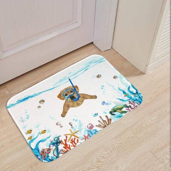 Fowocu Lustiger Hunde-Badezimmerteppich, Ozean, Meerestier, Badteppich, wasserabsorbierend, rutschfest, weiche Mikrofaser, niedliche Badematten für Badezimmer-Dekor (Orange, 81,3 x 50,8 cm)