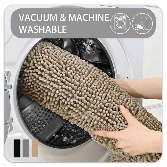 Ompaa Chenille Badvorleger, Plüsch Badematten für Badezimmer, super weich, saugfähig, rutschfest, Teppiche für Badewanne/Dusche/Waschküche, maschinenwaschbarer Teppich, 61 x 43,2 cm, beige