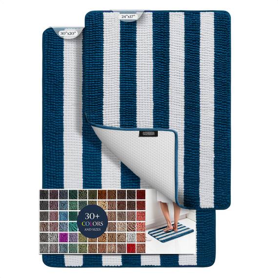 BELADOR Plüsch-Badematten-Set, 2-teilig, schnell trocknend, Chenille-Badematten mit Gummi-Rückseite, saugfähig, waschbar, 61 x 43 cm + 76 x 50 cm