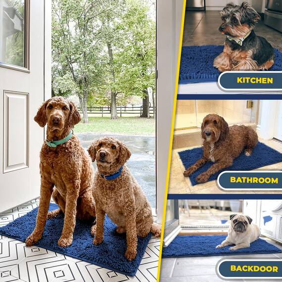 Muddy Mat AS-SEEN-ON-TV Hochsaugfähige Mikrofaser-Hunde-Fußmatte und Haustierteppich, rutschfest, dick, waschbar, für Küche, Badezimmer, Schlafzimmer und Innenbereich, Marineblau, Größe XL, 150 x 89