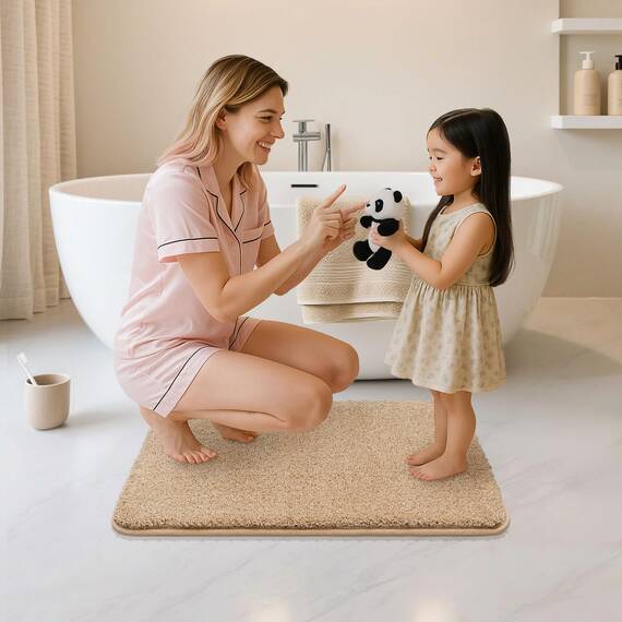 COSY HOMEER Badteppiche für Badezimmer, extra dick – rutschfeste Badematten, weiches Plüschgarn, zottelig, 100 % starkes Mirco-Polyester-Matte, Wohnzimmer, wasserabsorbierend (Beige, 61x91 cm)