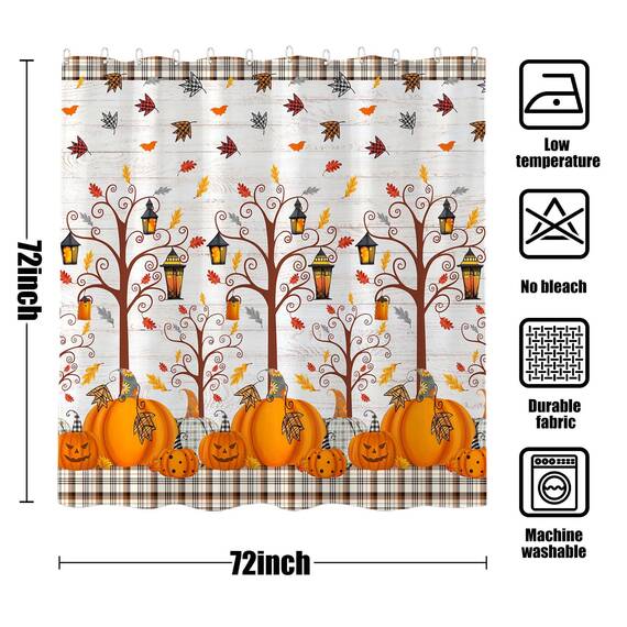 Fowocu Herbst-Duschvorhang, Herbstbaumblätter, Halloween, Kürbis, Duschvorhänge für Badezimmer, dekorativ, Erntedankfest, Bauernhaus, wasserdichter Stoff, Badevorhang-Dekor (183 x 183 cm, gelb2)