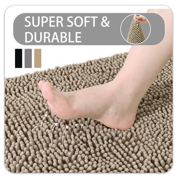 Ompaa Chenille Badvorleger, Plüsch Badematten für Badezimmer, super weich, saugfähig, rutschfest, Teppiche für Badewanne/Dusche/Waschküche, maschinenwaschbarer Teppich, 61 x 43,2 cm, beige