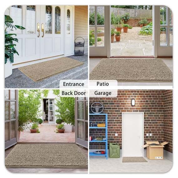 Ompaa Chenille Badvorleger, Plüsch Badematten für Badezimmer, super weich, saugfähig, rutschfest, Teppiche für Badewanne/Dusche/Waschküche, maschinenwaschbarer Teppich, 61 x 43,2 cm, beige