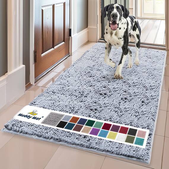 Muddy Mat® AS-SEEN-ON-TV Highly Absorbent Microfiber Door Mat and Pet Rug, Non Slip Thick Washable Area and Bath Mat Soft Chenille for Kitchen Bathroom Bedroom Indoor and Outdoor - Baby Blue 36"X60"