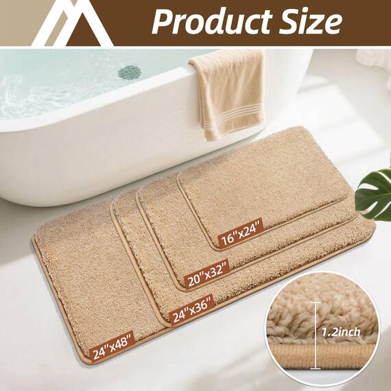 COSY HOMEER Badteppiche für Badezimmer, extra dick – rutschfeste Badematten, weiches Plüschgarn, zottelig, 100 % starkes Mirco-Polyester-Matte, Wohnzimmer, wasserabsorbierend (Beige, 61x91 cm)