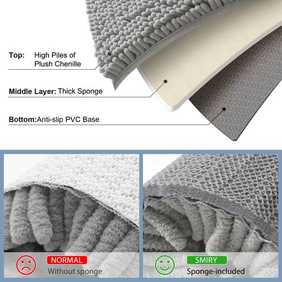 smiry Badezimmerteppiche und -matten-Set, 2-teilig, Chenille-Badematten-Set, maschinenwaschbar, trocken, rutschfest, saugfähig, Dusche und Badewanne (50.8 x 81.3 cm + 43.2 x 61 cm, hellgrau)