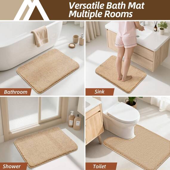 COSY HOMEER Badteppiche für Badezimmer, extra dick – rutschfeste Badematten, weiches Plüschgarn, zottelig, 100 % starkes Mirco-Polyester-Matte, Wohnzimmer, wasserabsorbierend (Beige, 61x91 cm)