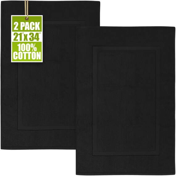 Utopia Towels - 2er Pack groß Badematte Badvorleger (53 x 86 cm) - 100% Baumwolle Frottee -Waschbare Badteppich (Schwarz)