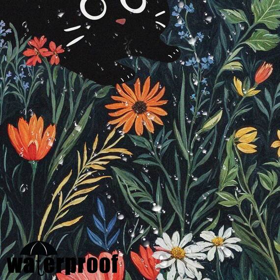 Duschvorhang mit niedlicher Katze, lustig, schwarze Katzen, Boho, Gänseblümchen, Vintage-Stil, für Badezimmer, Tier, Wildblume, Bauernhaus, wasserdichter Stoff, Dekoration, 183 x 183 cm