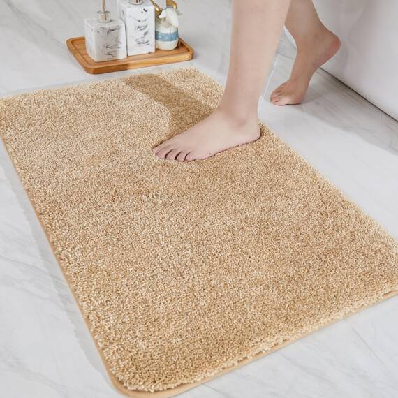 COSY HOMEER Badteppiche für Badezimmer, extra dick – rutschfeste Badematten, weiches Plüschgarn, zottelig, 100 % starkes Mirco-Polyester-Matte, Wohnzimmer, wasserabsorbierend (Beige, 61x91 cm)