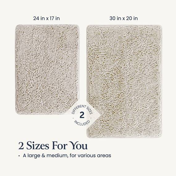 BELADOR Plüsch-Badematten-Set, 2-teilig, schnell trocknend, Chenille-Badematten mit Gummi-Rückseite, saugfähig, waschbar, 61 x 43 cm + 76 x 50 cm