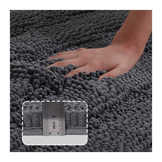 Turquoize Luxuriöse Chenille-Badematte mit Hundemotiv, 50,8 x 150,9 cm, Läufer für den vorderen Innenbereich, Schmutzfangmatte, saugfähige Mikrofaser, schnell trocknend, Chenille-Badematte – Grau