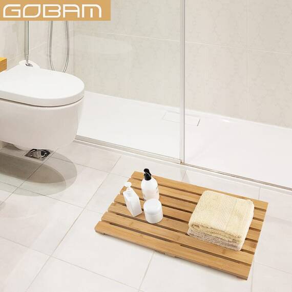 GOBAM Bambus Badematte, Bambusmatte für Innen und Außen, Duschmatte rutschfeste Bodenmatte für Dusche, Badewanne, Spa, Sauna, Eingang, Schwimmbad, leicht zu reinigen (Natürlich, 66 x 40cm)