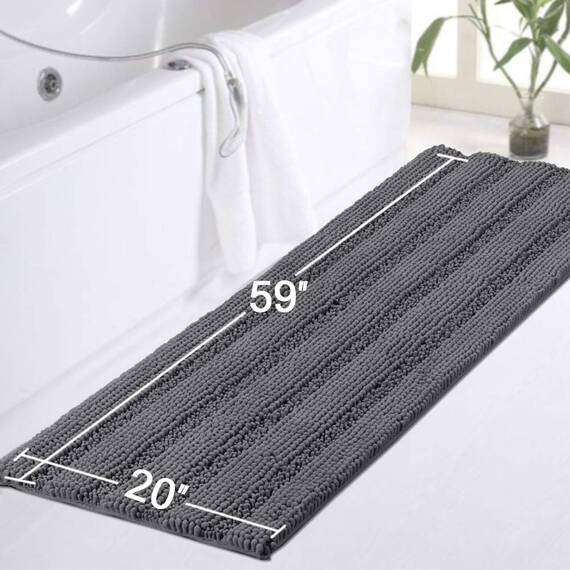 Turquoize Luxuriöse Chenille-Badematte mit Hundemotiv, 50,8 x 150,9 cm, Läufer für den vorderen Innenbereich, Schmutzfangmatte, saugfähige Mikrofaser, schnell trocknend, Chenille-Badematte – Grau