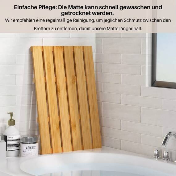 GOBAM Bambus Badematte, Bambusmatte für Innen und Außen, Duschmatte rutschfeste Bodenmatte für Dusche, Badewanne, Spa, Sauna, Eingang, Schwimmbad, leicht zu reinigen (Natürlich, 66 x 40cm)