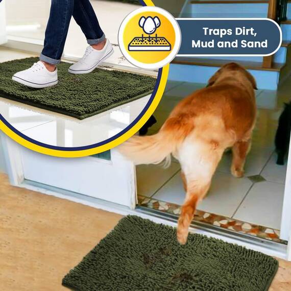 Muddy Mat® AS-SEEN-ON-TV Hochsaugfähige Mikrofaser-Fußmatte und Haustierteppich, rutschfest, dick, waschbar, für Küche, Schlafzimmer, drinnen und draußen, Armeegrün, 61 x 243,8 cm