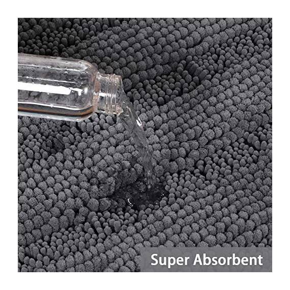 Turquoize Luxuriöse Chenille-Badematte mit Hundemotiv, 50,8 x 150,9 cm, Läufer für den vorderen Innenbereich, Schmutzfangmatte, saugfähige Mikrofaser, schnell trocknend, Chenille-Badematte – Grau
