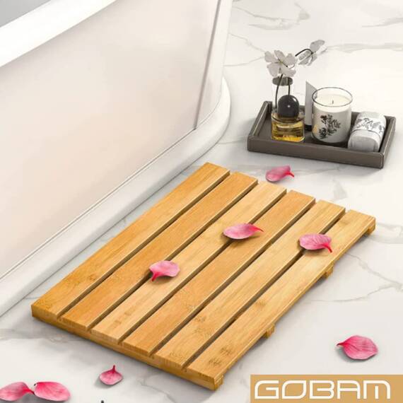 GOBAM Bambus Badematte, Bambusmatte für Innen und Außen, Duschmatte rutschfeste Bodenmatte für Dusche, Badewanne, Spa, Sauna, Eingang, Schwimmbad, leicht zu reinigen (Natürlich, 66 x 40cm)
