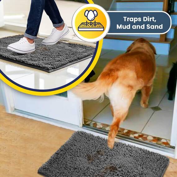 Muddy Mat® | Super Absorbent Door Mat Indoor, Microfiber Quick Dry Chenille Entryway Rug, Non-Slip Front Door Mat, Indoor Mats for Entryway, Machine Washable Pet Rug, Grey 24"x36"