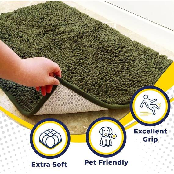 Muddy Mat® | Super Absorbent Door Mat Indoor, Microfiber Quick Dry Chenille Entryway Rug, Non-Slip Front Door Mat, Indoor Mats for Entryway, Machine Washable Pet Rug, Army Green 24"x36"