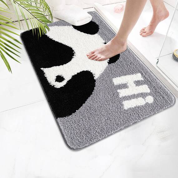 Hi Space Niedlicher Panda-Badematte, niedlich, rutschfest, weich, maschinenwaschbar, Badematte, wasserabsorbierend, Plüsch, zotteliger Badteppich, dick, Badezimmer, Küche, Mikrofaser, 50 cmx80 cm