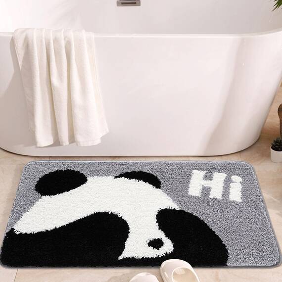 Hi Space Niedlicher Panda-Badematte, niedlich, rutschfest, weich, maschinenwaschbar, Badematte, wasserabsorbierend, Plüsch, zotteliger Badteppich, dick, Badezimmer, Küche, Mikrofaser, 50 cmx80 cm